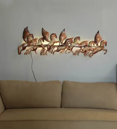 Fantasy Flying Horses Golden LED Metal Wall Art