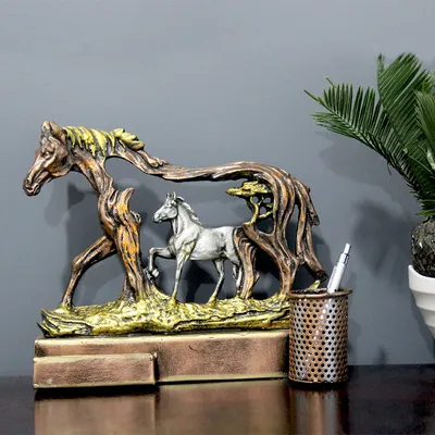 Feng Shui Mother & Baby Horse Pen Holder Table Decor