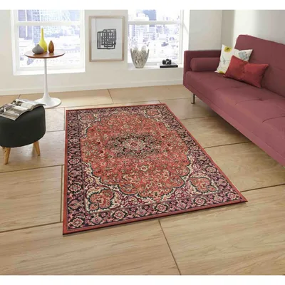 Fine Artistry Traditional Designer Orange Polyproplene Area Carpet