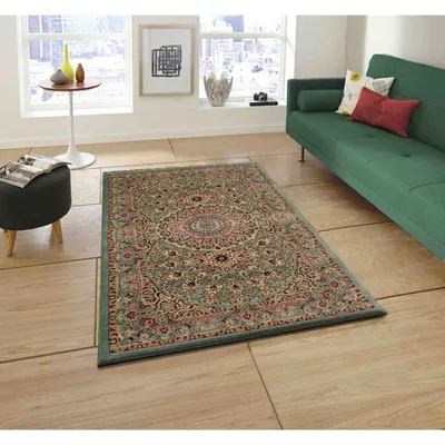 Finely Detailed Traditional Designer Green Polyproplene Area Carpet
