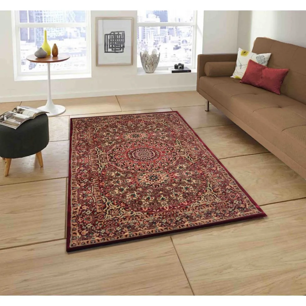 Finely Detailed Traditional Designer Red Polyproplene Area Carpet