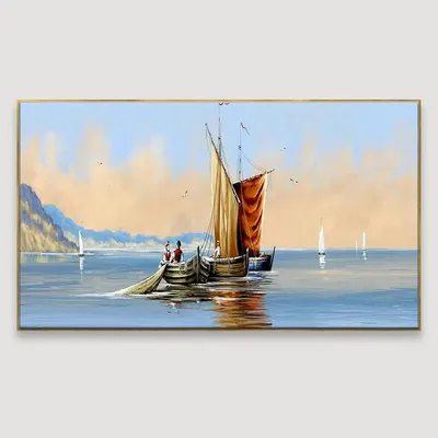 Fisherman on Boat Ocean Scenery Canvas  Wall Hanging