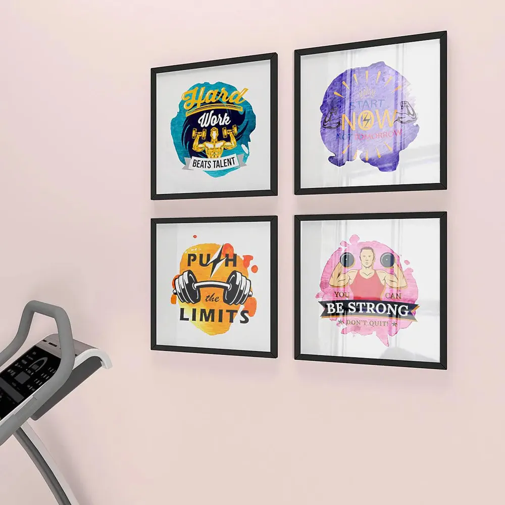 Fitness Gym Quotes   Set of 4 frames with Break Resistant Clear Acrylic Glass & High Definition Print