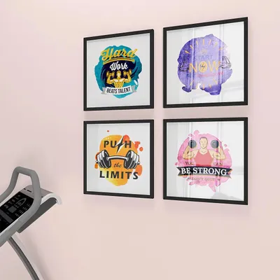 Fitness Gym Quotes   Set of 4 frames with Break Resistant Clear Acrylic Glass & High Definition Print