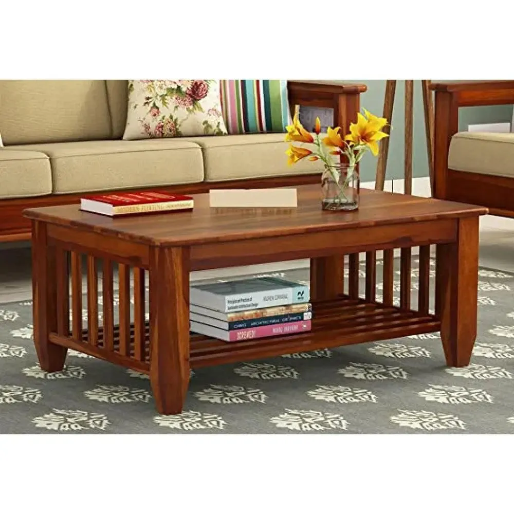 Flattened Base With Storage Support Sheesham Wood Center Table