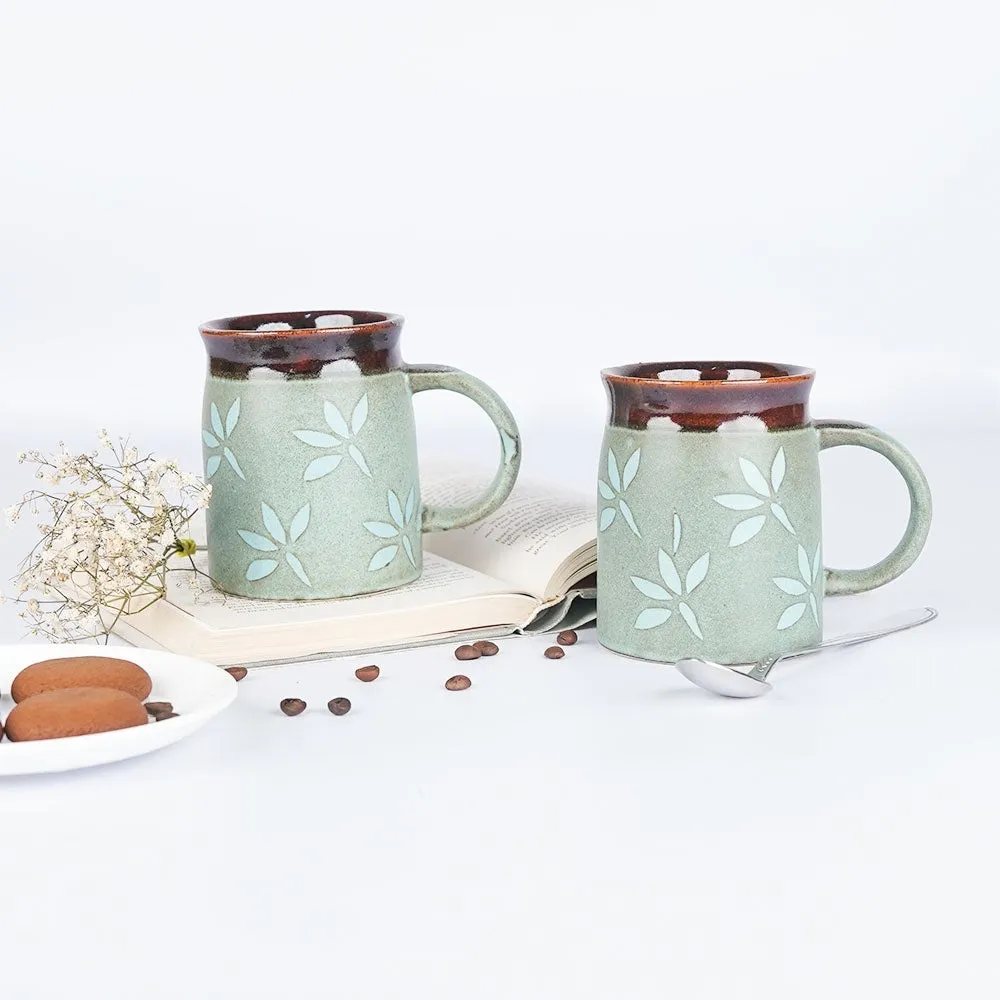 Floral Designed Chocolate Bordered Ceramic Mugs