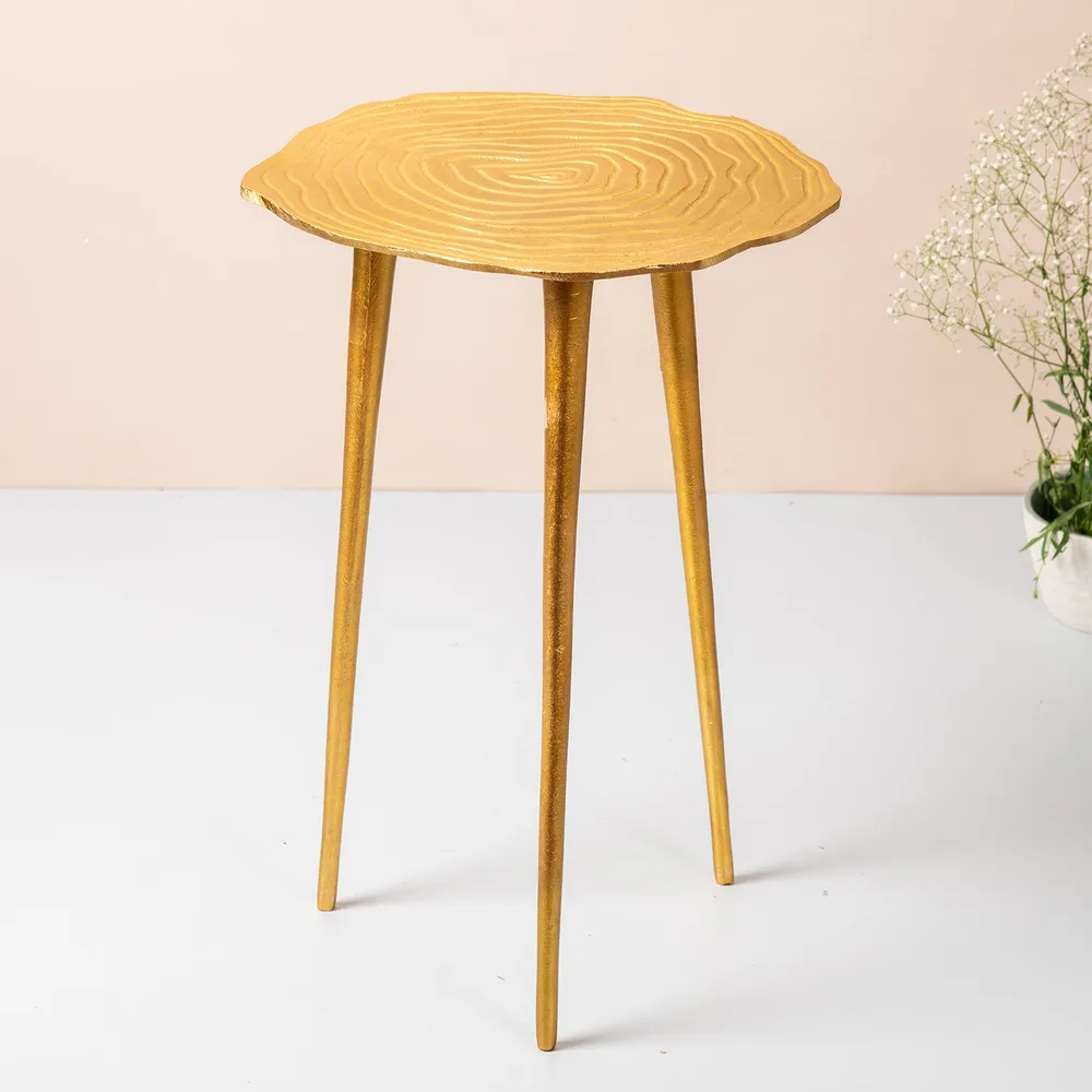 Floral Golden Colored Lustrous Chic Aluminum Side Table
