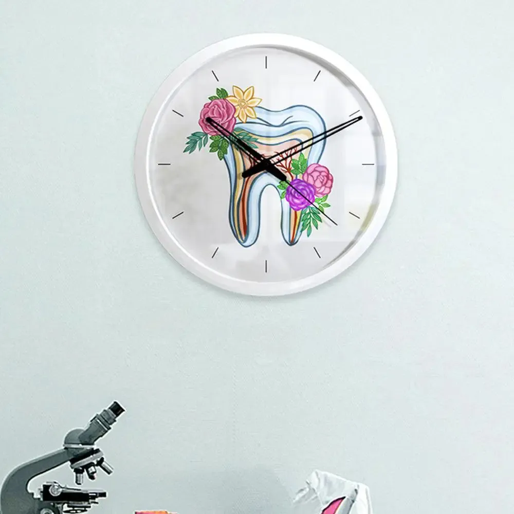 Floral Healthy Tooth Dentist Office Wall Clock