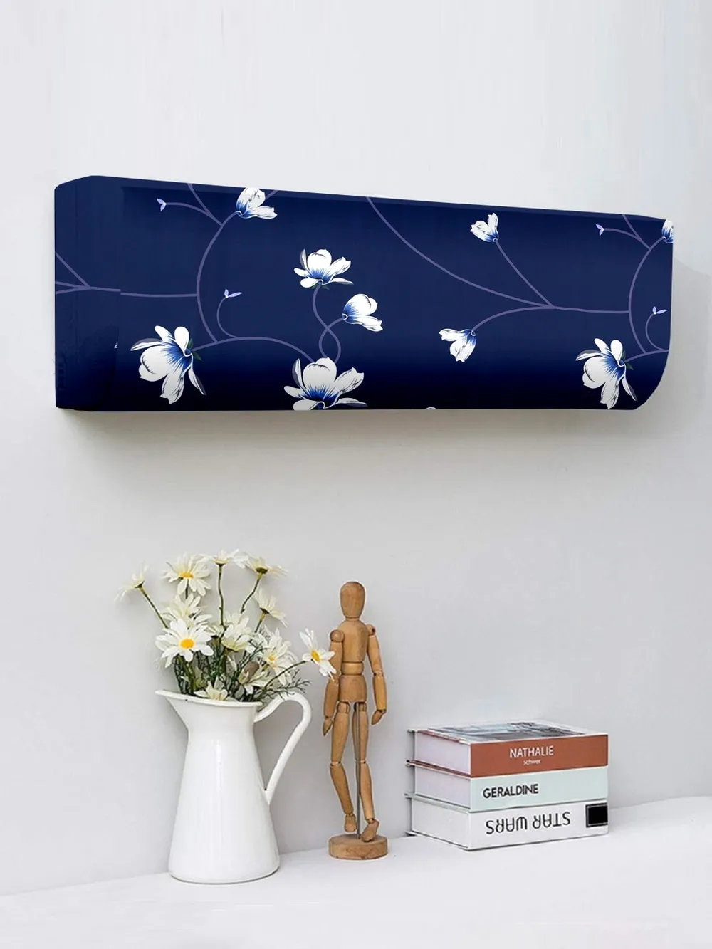 Floral Printed Blue Split Ac Cover