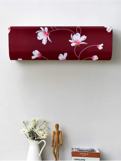 Floral Printed Maroon Split Ac Cover