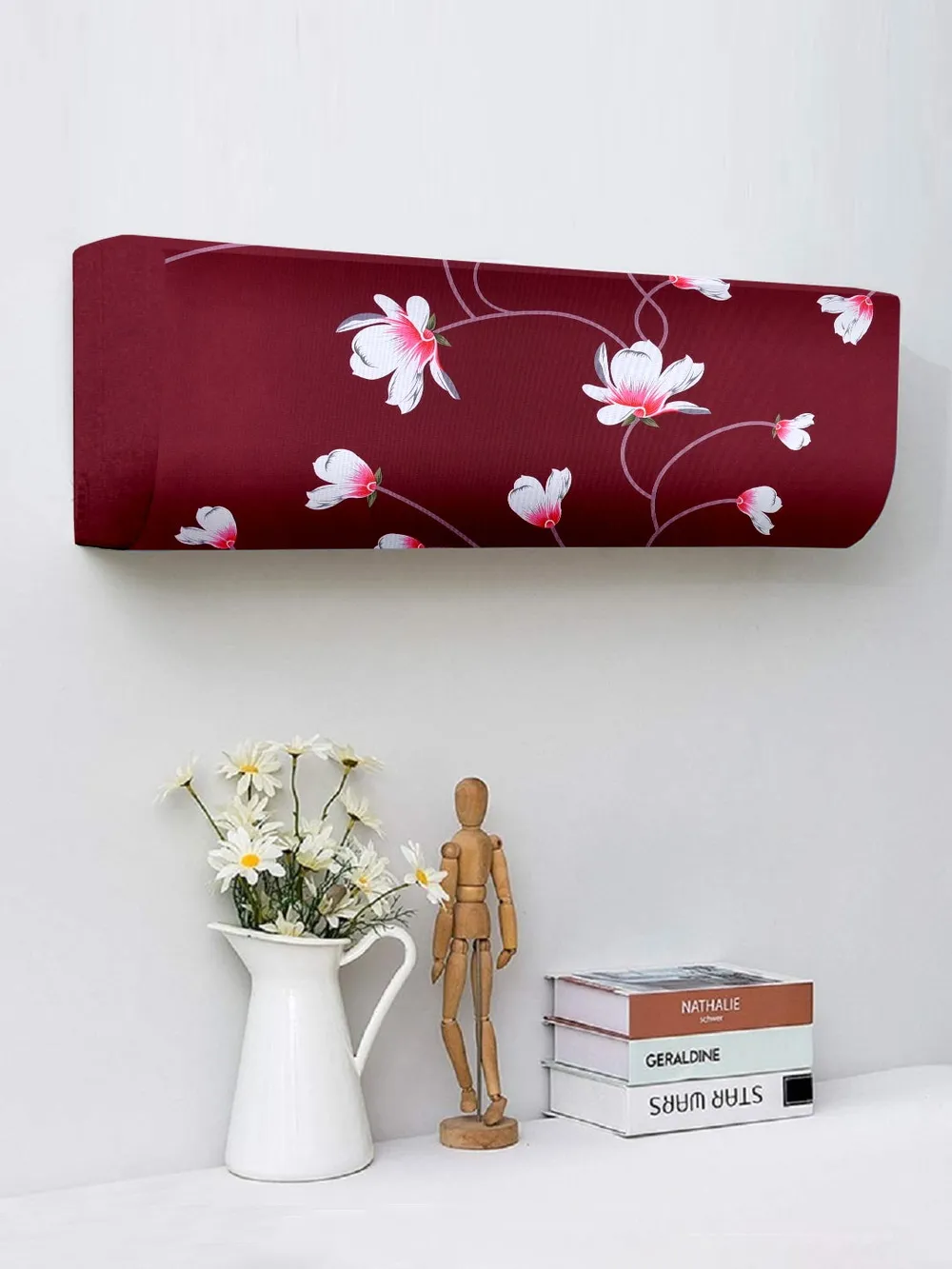 Floral Printed Maroon Split Ac Cover