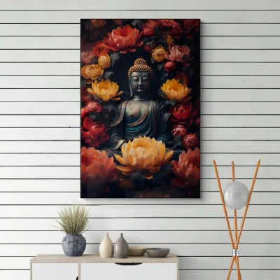 Floral Serenity Buddha Portrait Canvas Wall Painting