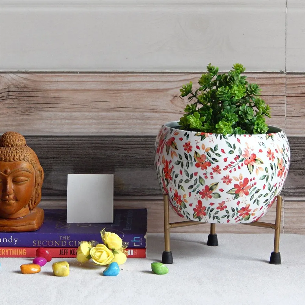 Floral Vine Printed Superior-quality Indoor Metal Plant Stand with Pot