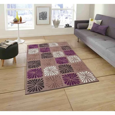 Flower Blocked Designer Purple & Brown Tufted Area Carpet