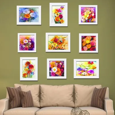 Flower Bunch Floral Wall Photo Frame Collage Set of 9