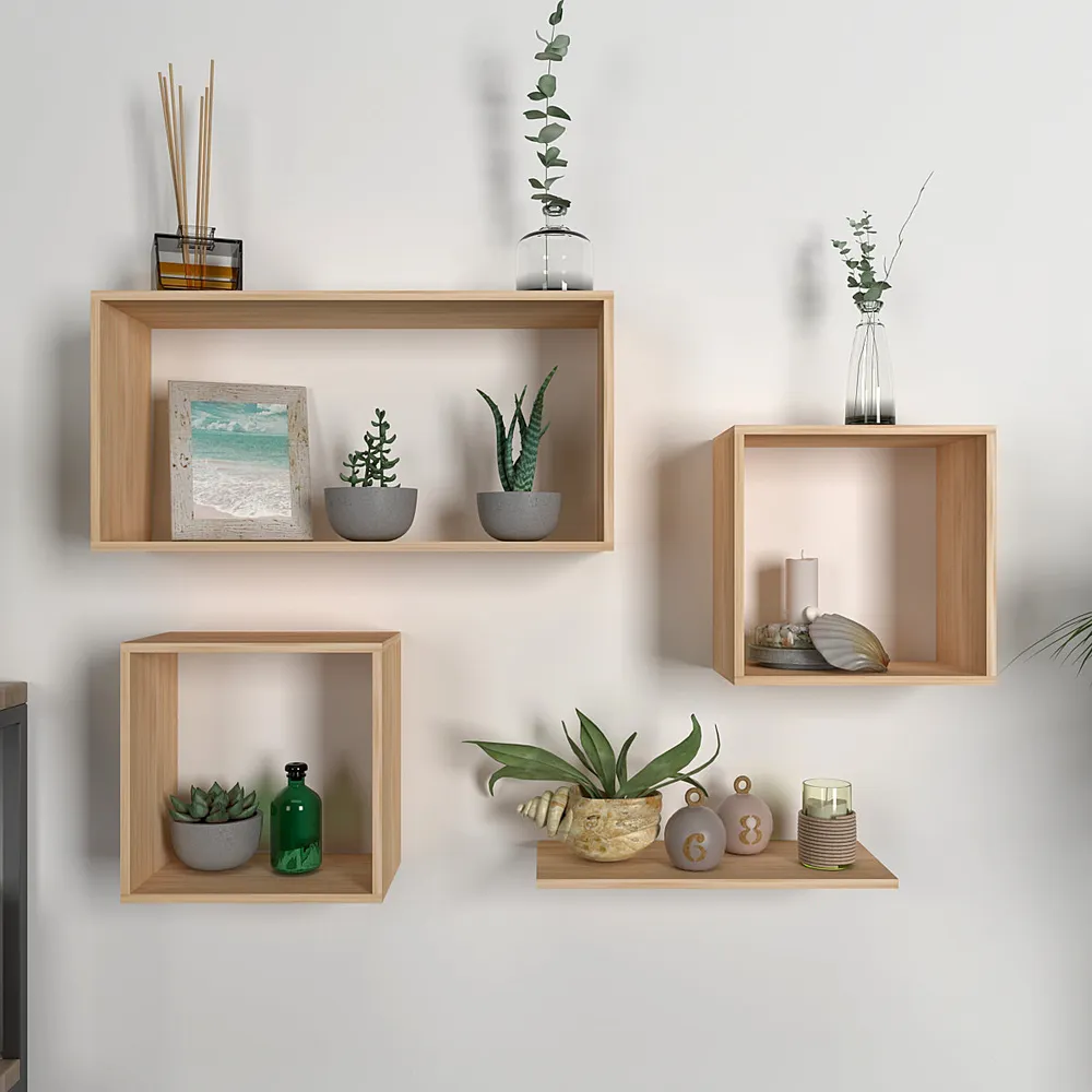 Four Shelved Oak Finish Wall Organizer