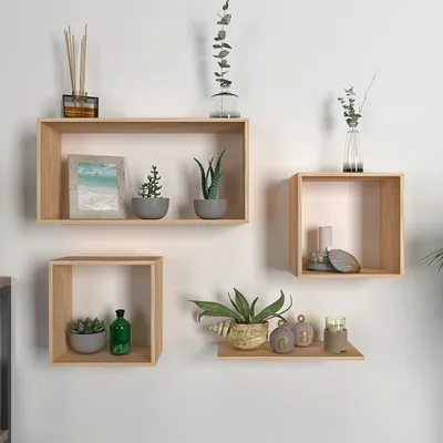 Four Shelved Oak Finish Wall Organizer