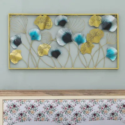 Framed Turquoise & Black Flower Metal Wall Art
