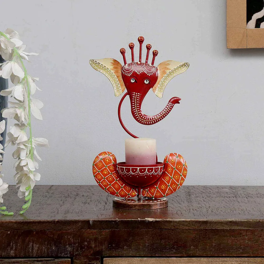 Ganesha Motif Metal Tea Light / Showpiece