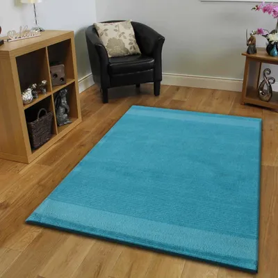 Generic Plain Bordered Blue Tufted Area Carpet