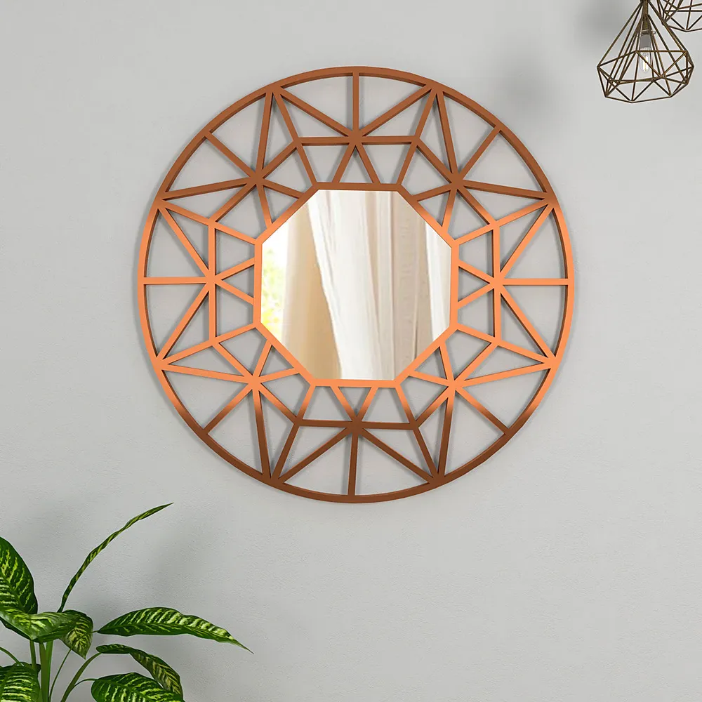 Geometric Cut Copper Finish Designer Wall Mirror