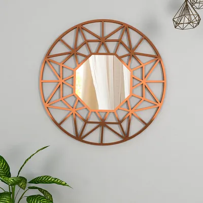 Geometric Cut Copper Finish Designer Wall Mirror