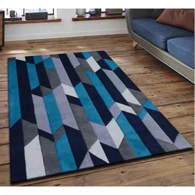 Geometric Designer Blue & Gray Tufted Area Carpet