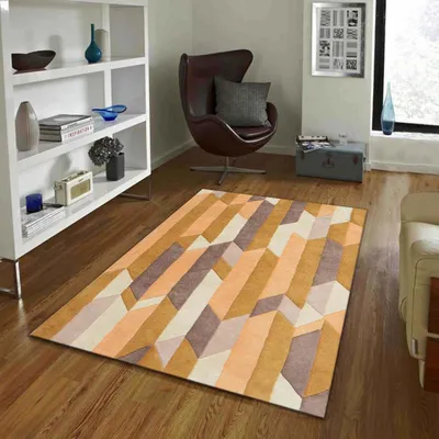 Geometric Designer Golden & Ivory Tufted Area Carpet