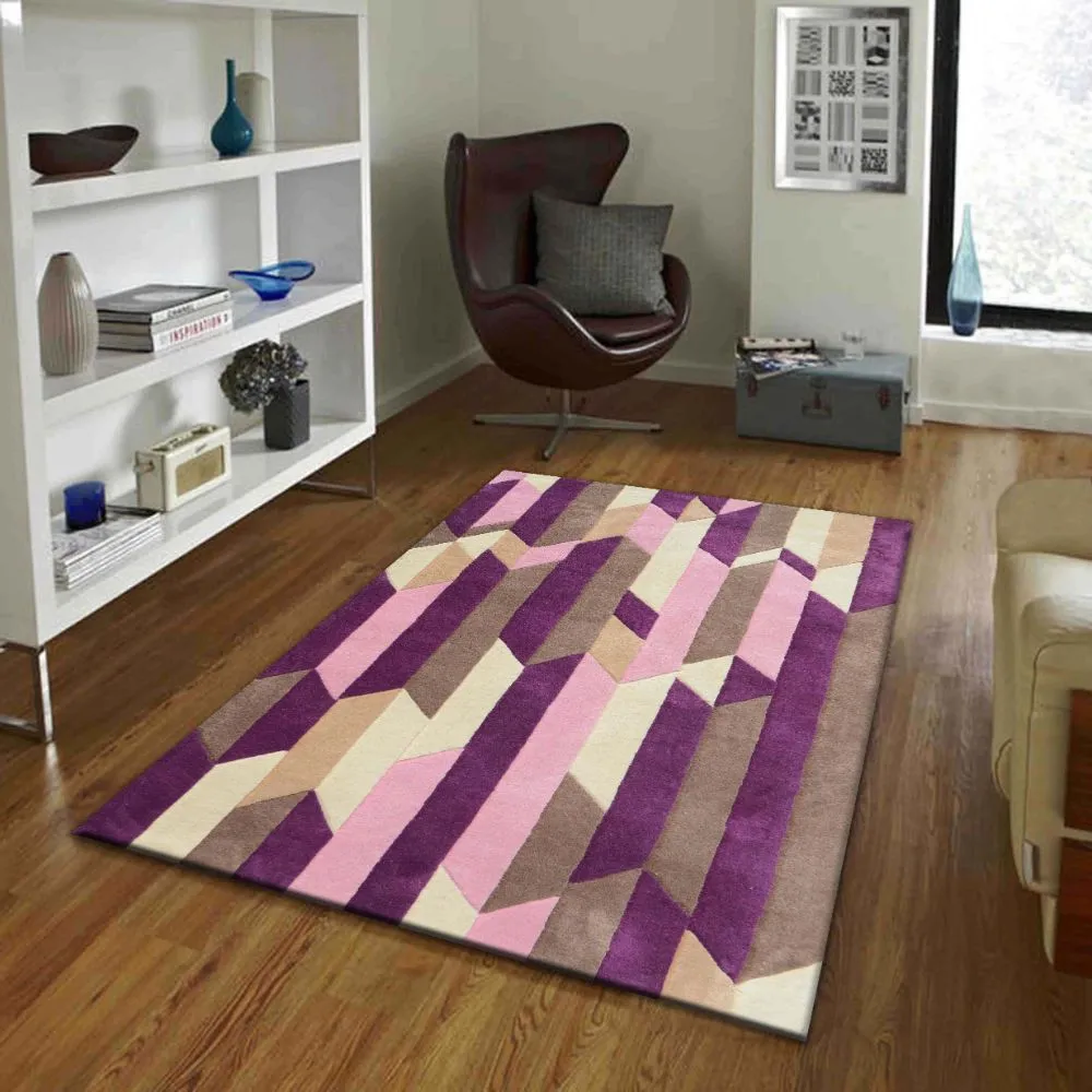 Geometric Designer Pink & Purple Tufted Area Carpet