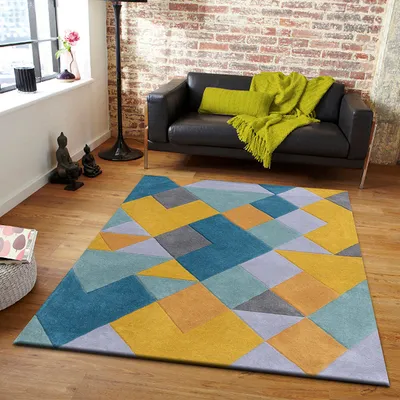 Geometric Pattern Blue & Mauve Tufted Area Carpet