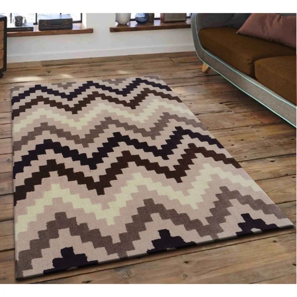 Geometric Patterned Shades Of Brown Designer Area Carpet