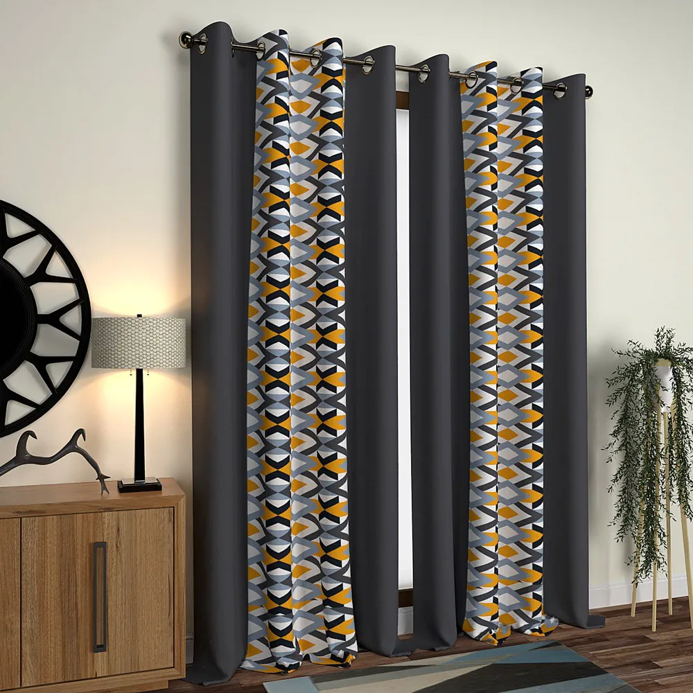 Geometric Print Designer Layered Door Curtain