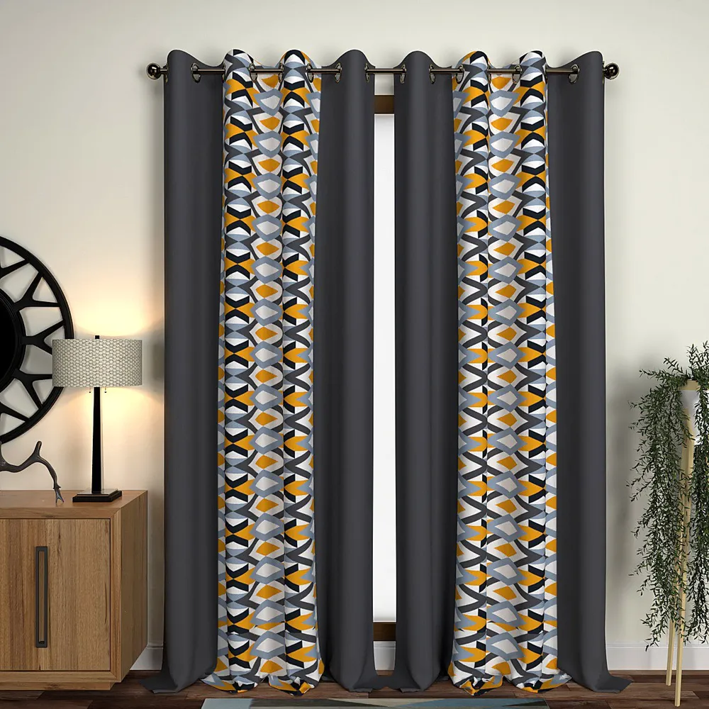 Geometric Print Designer Layered Window Curtain