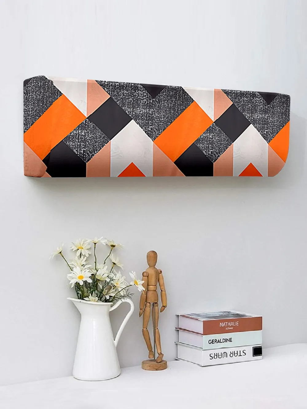 Geometric Printed Orange & Black Split Ac Cover