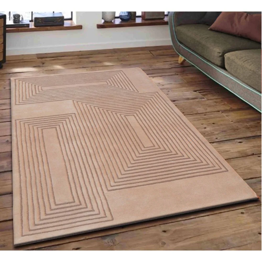Geometric Rectangular Pattern Minimalist Beige Tufted Area Carpet