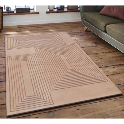 Geometric Rectangular Pattern Minimalist Beige Tufted Area Carpet