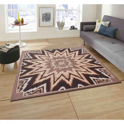 Geometric Traditional Motif Brown & Beige Tufted Area Carpet