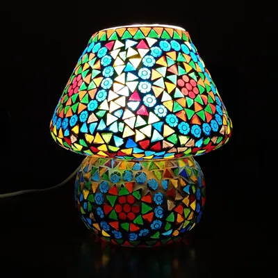 Glass Handmade Multicolor Dome Shape Mosaic Table Lamp
