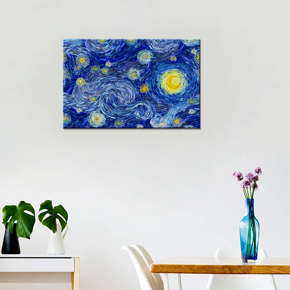 Glowing Moon And Starry Sky Abstract Painting /  Stretched on wood 61 x 41cm