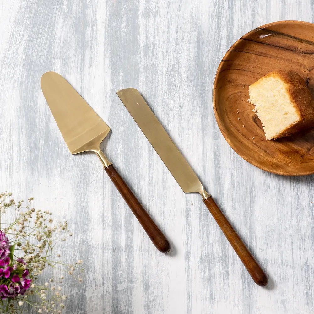 Gold and Brown Stainless Steel Classic Desert Serving Set Of 2