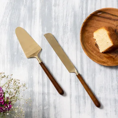 Gold and Brown Stainless Steel Classic Desert Serving Set Of 2