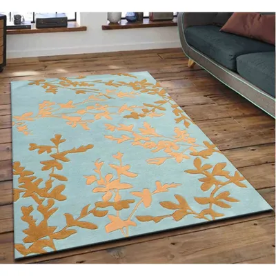 Gold Foiled Designer Blue Tufted Area Carpet