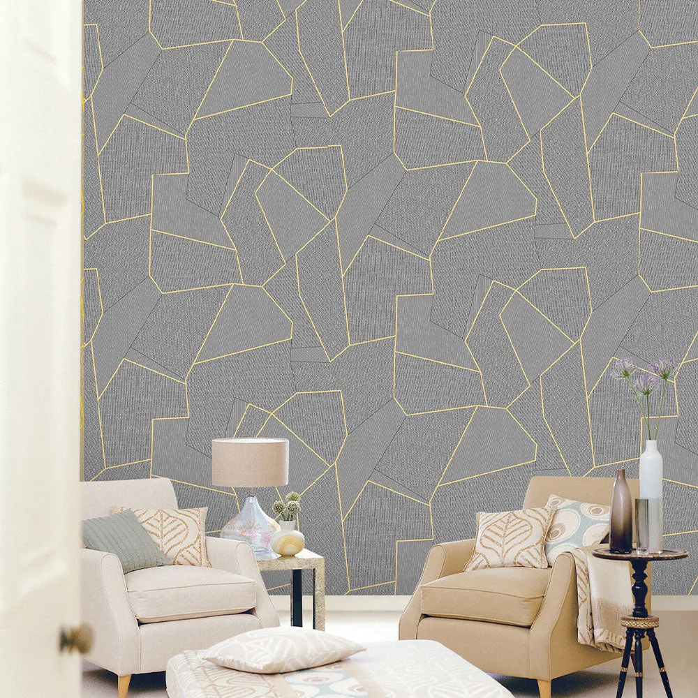 Gold Geometric Lines Textured Premium Wallpaper- Altis Collection