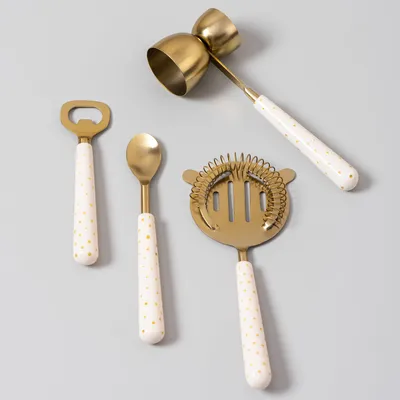 Gold Polka Dots Stainless Steel Bar Tool Set Of 4