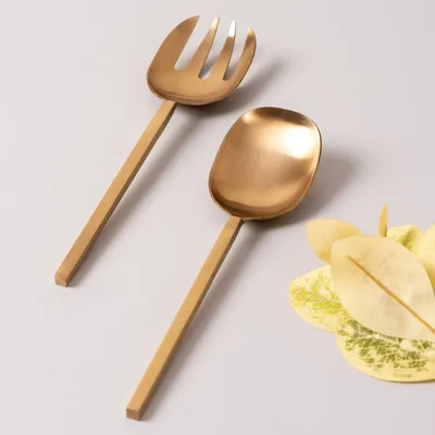 Gold Stainless Steel Plain Serving Spoon Set Of 2
