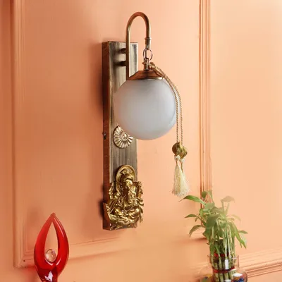 Gold-Tone Doom Glass Ganesh ji Wall Lamp