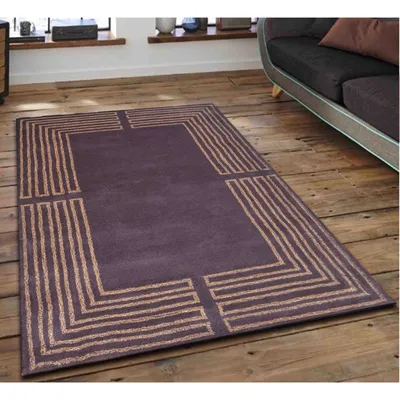 Golden Bordered Brown Tufted Area Carpet