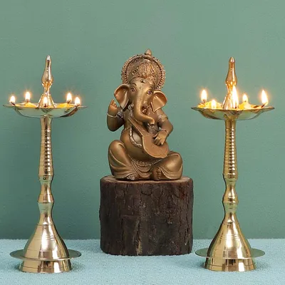 Golden Brass Arti Diya Set Of 2