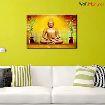Golden Buddha Canvas Wall Painting for Living Room, Bedroom, Office Decoration