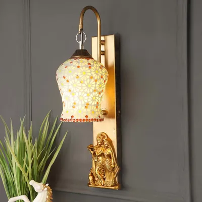 Golden Radha Krishna Fixtured Mosaic Wall Light
